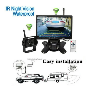 

Wireless Rear View Backup Camera Night Vision + 7" Monitor Kit For RV Truck Bus Mini Camera