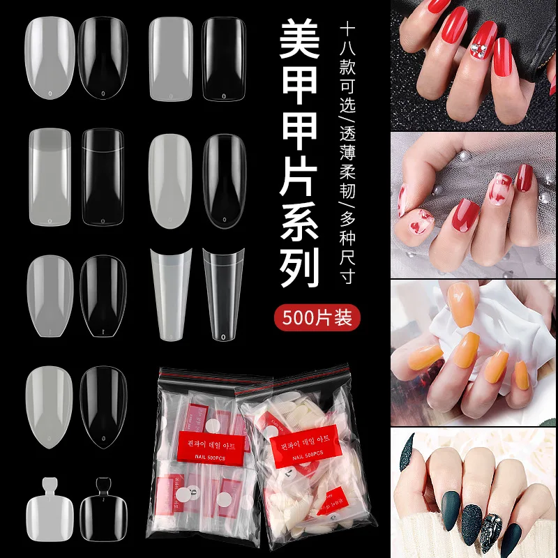 

500pcs Transparent/Natural Ballerina Nail Art Tips False Coffin Nails Art Tips Flat Shape Full Cover Manicure Fake Nail Tips
