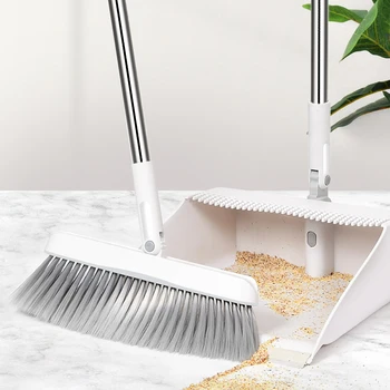 

Rotatable Foldable Broom and Dustpan Set Buckle Design Fast Filter Hair Standing Dustpan Long Handle Sweep Set Cleaning Tools