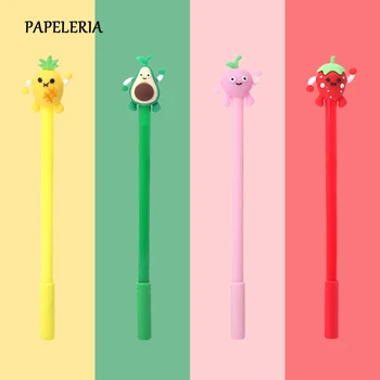 

PAPELERIA 4pcs/lot Kawaii Gel Pen Avocado 0.5mm Black Ink Cute fruit Neutral Pen School Office Writing Pens Stationery Supplies