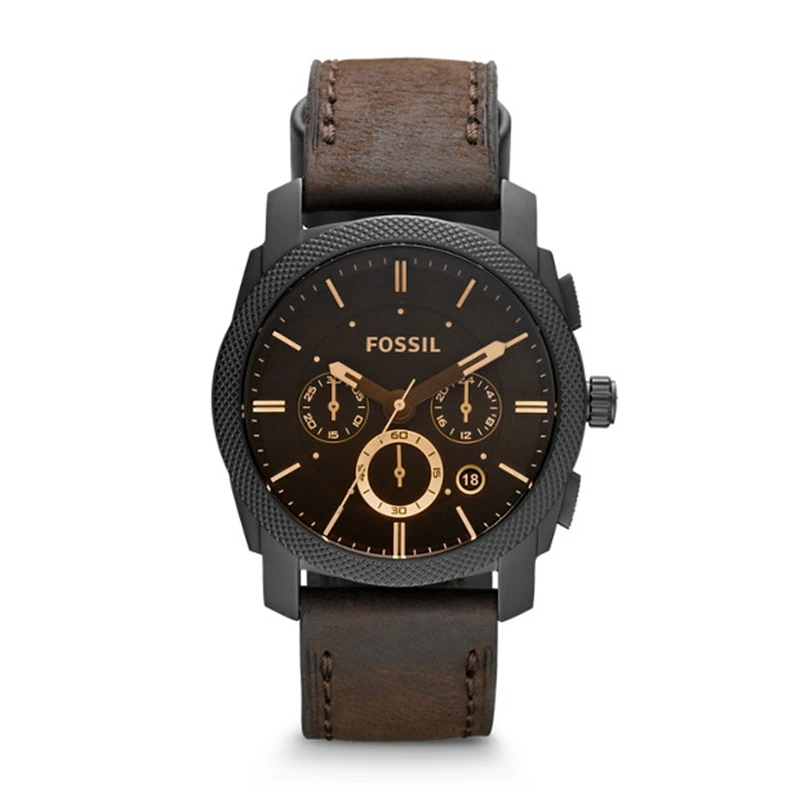 

Fossil Watch Men Machine Mid-Size Chronograph Watch with Brown Leather Sport Watch Analog Brown Dial Men's Watch FS4656