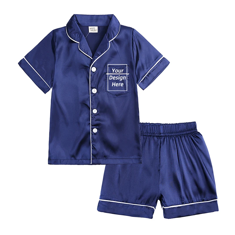 custom pajama sets	 Add Your Own Text And Design Customizing Pajama Sets for Girls Silk Satin DIY Logo Solid Nightgown Children Sleepwear for Boys pajama sets cute	