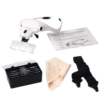 

Adjustable 5 Lens Loupe LED Light,Headband Magnifying Glass 1.0X 1.5X 2.0X 2.5X 3.5X,Magnifier Glass Lamp for Eyelash Extension