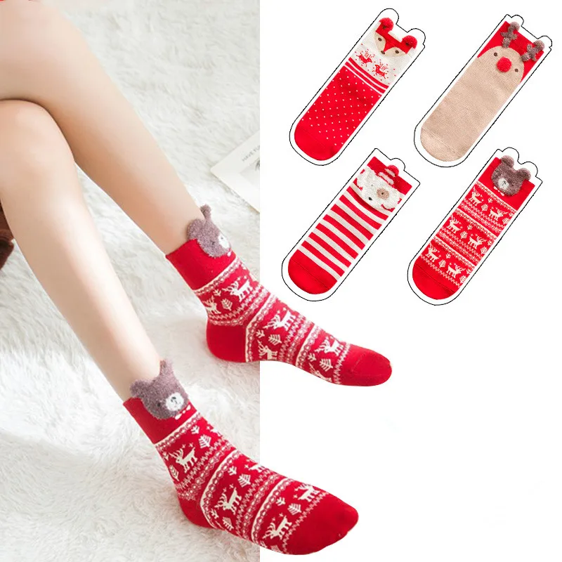 Xmas Pattern Elk Cotton Socks Christmas Decoration for Home Christmas Gift Pendant Hanging Ornament New Year Decoration