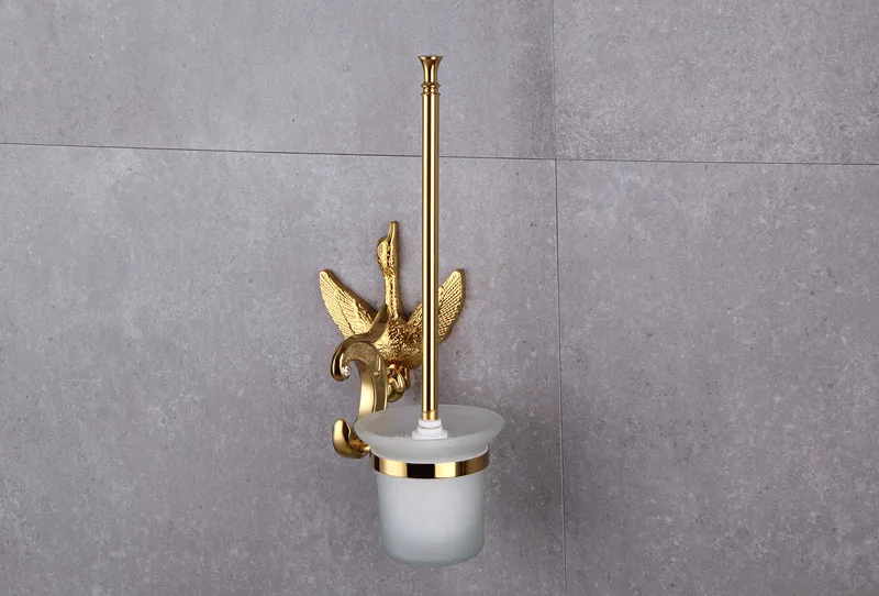 

Free shipping Ti-gold Bathroom swan crystal toilet brush holder New