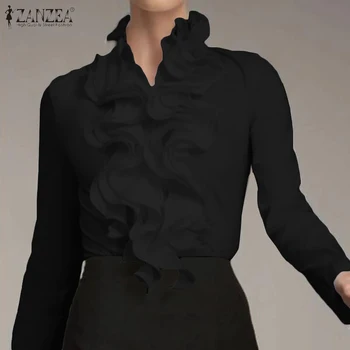 

ZANZEA Spring Flounce Blouse Elegant Work Office Ruffles Shirts Women Casual Long Sleeve Chic Tunic Tops Female Ladies Blusas