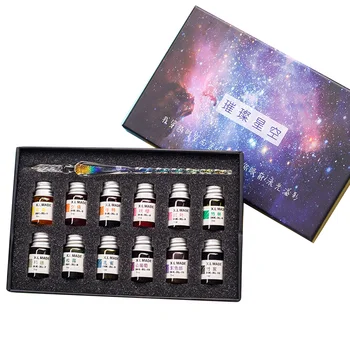 

Crystal Doodling Glass Gift Painting With 12 Colors Ink Fountain For Art Writing Dip Pen Set Stationery Vintage Signatures