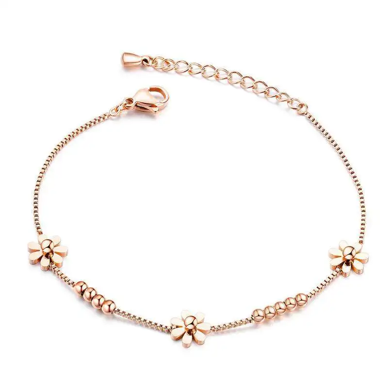 Hemiston Titanium Steel Plated Rose Gold Small Fresh Daisy Bracelet Female Women Gift | Украшения и аксессуары