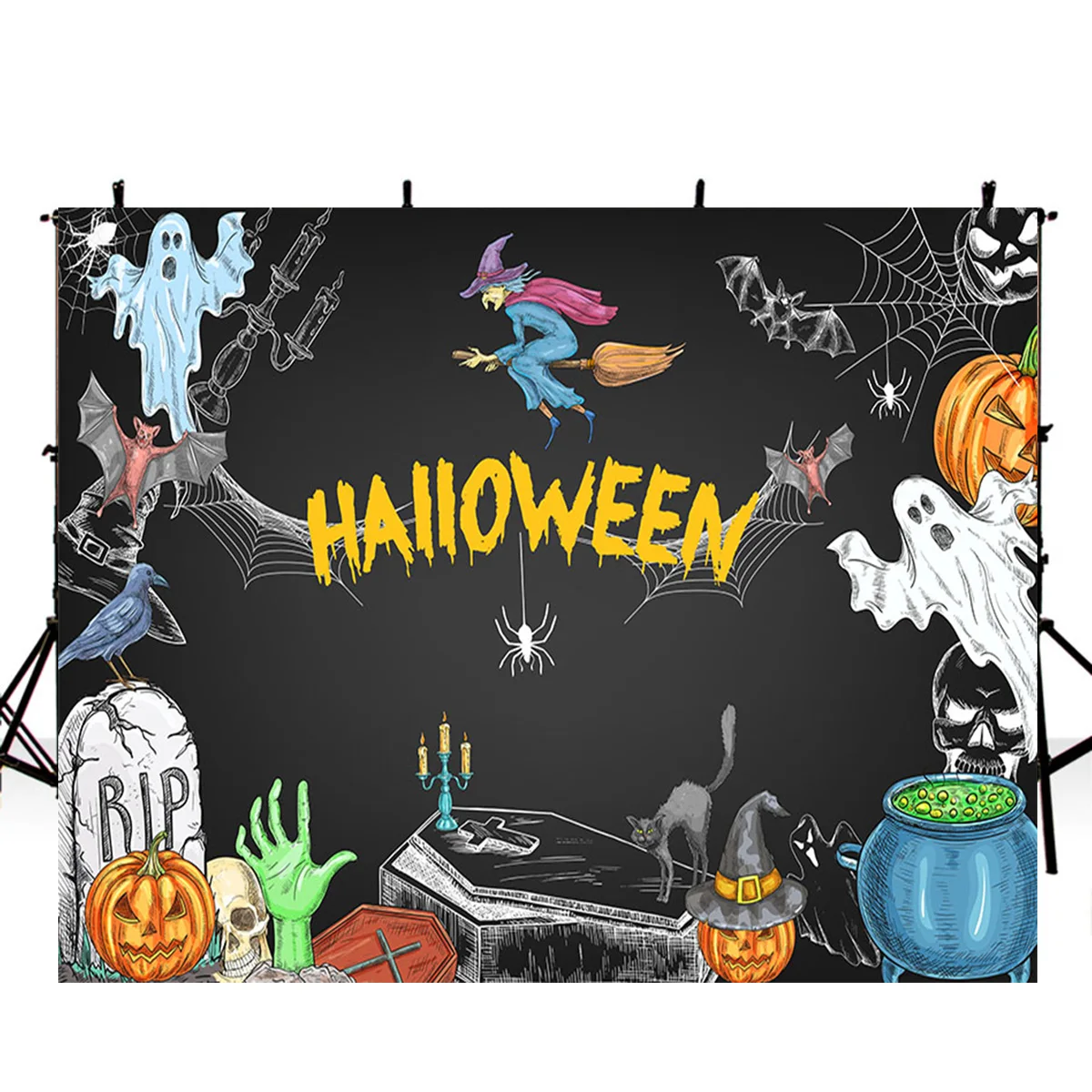 halloween theme photo booth backdrop black for picture Pumpkin Lantern photography background ghost props Zombie | Электроника