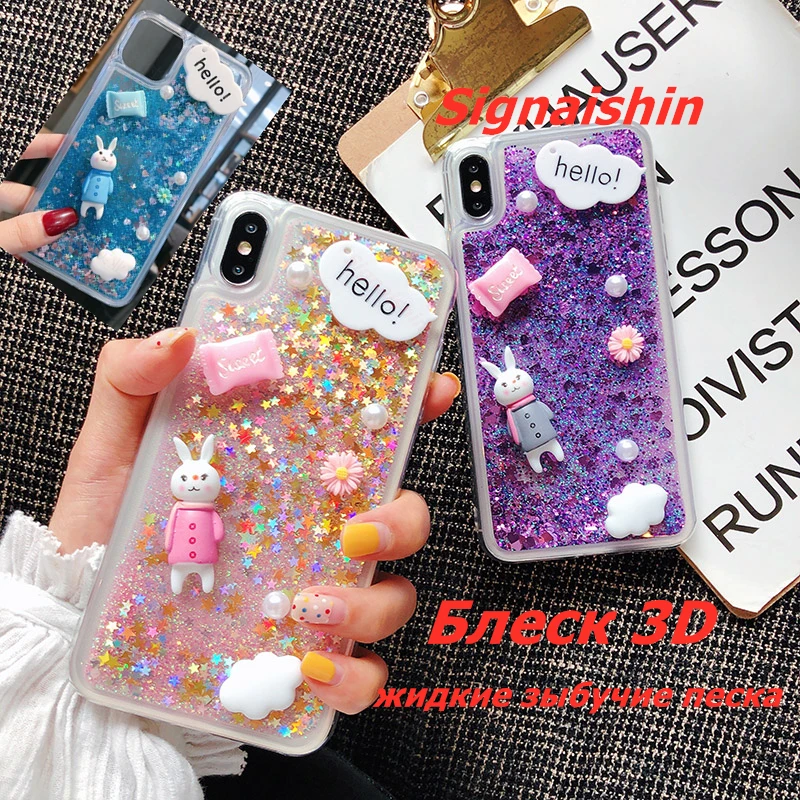 Чехол для телефона Signaishin Dynamic Quicksand Liquid 3D rabbit shell Huawei Honor 30 20 20i X10 10i 9X 8A Lite Pro