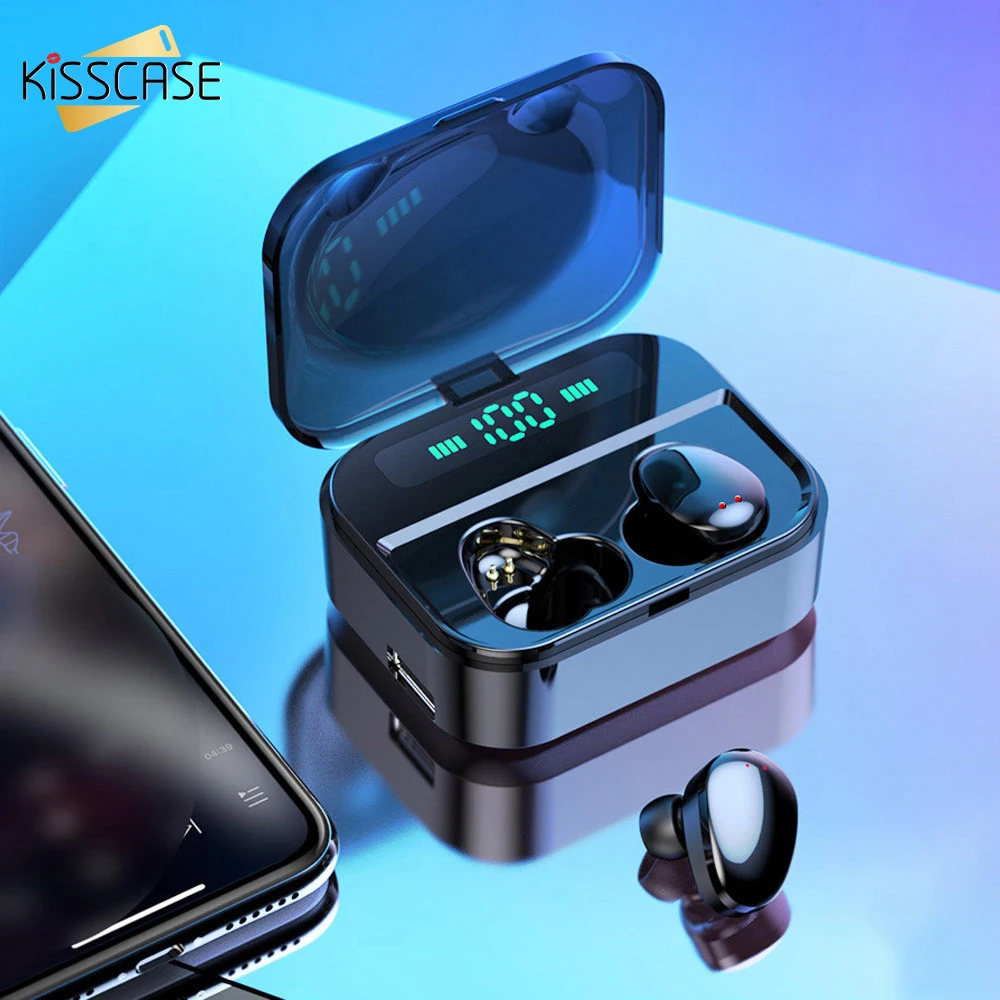 

KISSCASE IPX7 Earphones Wireless Headphones Bluetooth Earphone V5.0 Waterproof 2200mAh TWS Wireless Mini Sports HIFI Earbuds