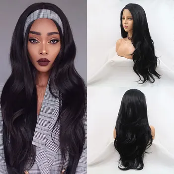 

Bombshell Black Synthetic 13 * 3 Lace Long Wavy Lace Front Wig Non-glue Heat-resistant Fiber Fashion Women's Wig