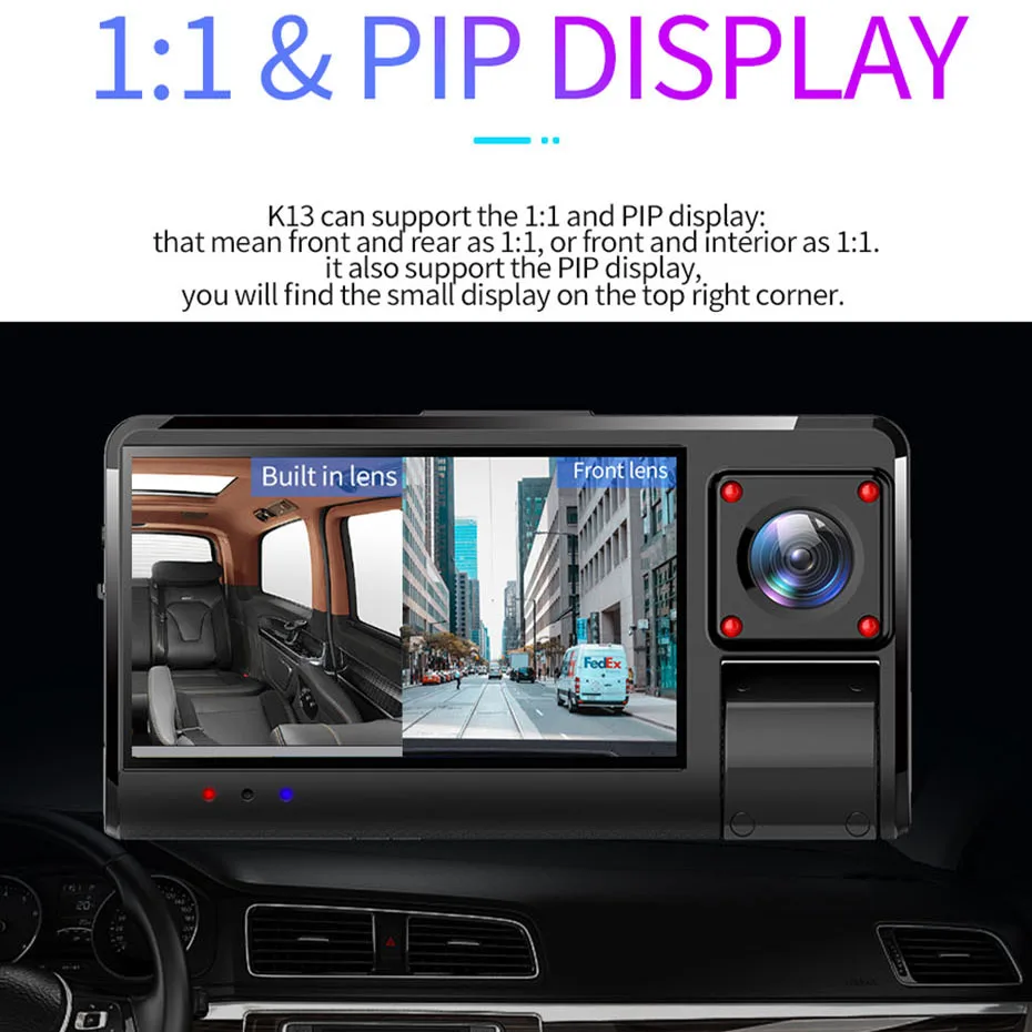 WHEXUNE Трехходовой Видеорегистраторы для автомобилей 3 ''IPS сенсорный экран FHD