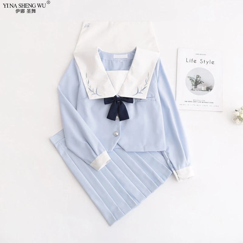 Japanese School JK Uniform Long Short Sleeve Shirt Pleated Skirt Suits for Teenage Girls Cheerleading Chorus Party