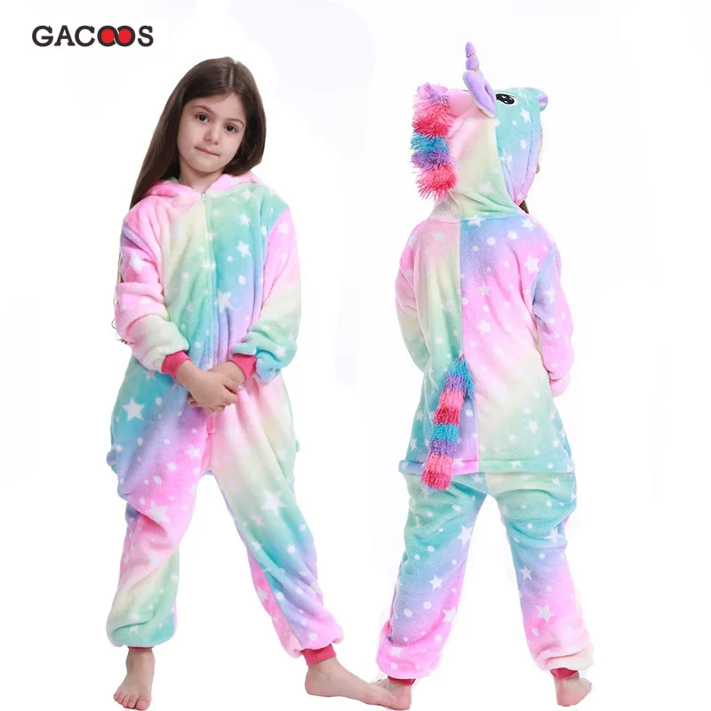 Boys Girls Star Unicorn Animal Kigurumi For Children Flannel Winter Licorne Overalls Panda Pyjamas Kids - AliExpress