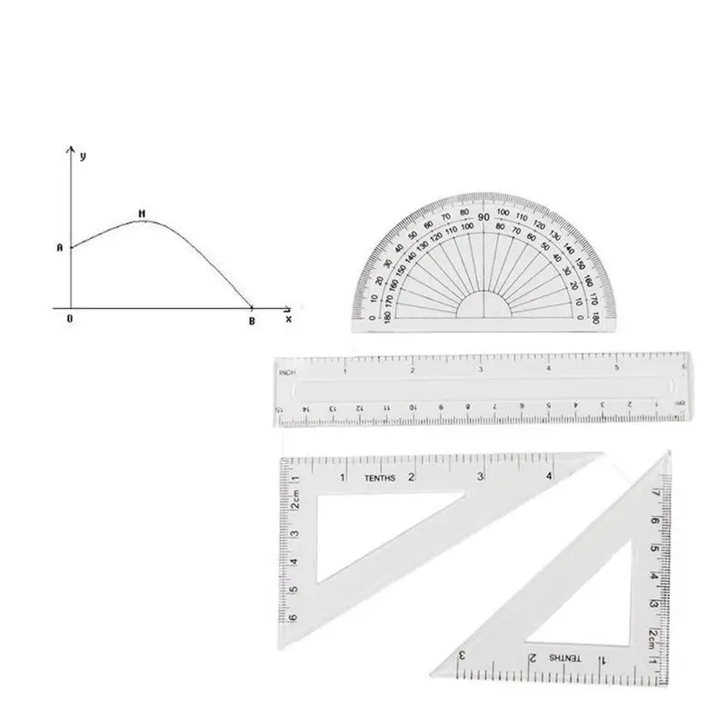 4 шт./компл. качество Управление школьников канцелярских принадлежностей Линейка в виде геометрических фигур Математика канцелярские доступная школьный комплект транспортир квадратный S7H8