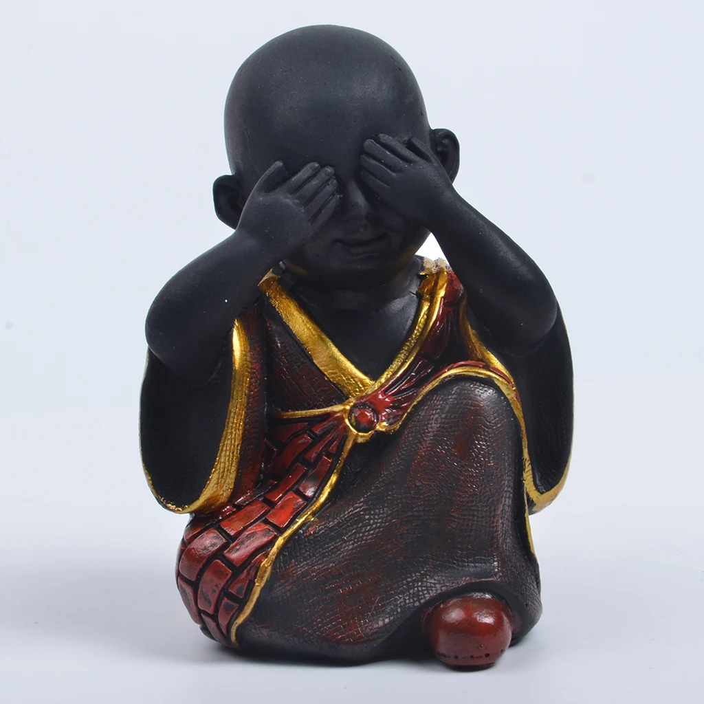 Happy Buddha Monk Statue Set Do not Say Look and Listen Collectible Figurines Resin Carved Ornament