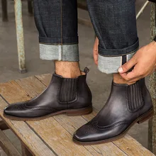 Mens Chelsea Boots Imported Italian Leather Square Toe Cowboy Vintage Boots Slip On Casual Boots Gray Brown Booties Mens Chelsea Boots Imported Italian Leather Square Toe Cowboy Vintage Boots Slip On Casual Boots Gray Brown Booties