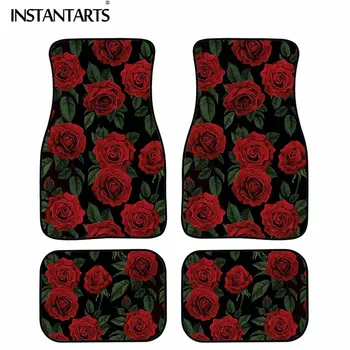 

INSTANTARTS Red Rose Floral Print Car Floor Mats Stylish Comfy Truck Floor Mats Doormat Vehicle Seat Carpets&Rugs High Quality