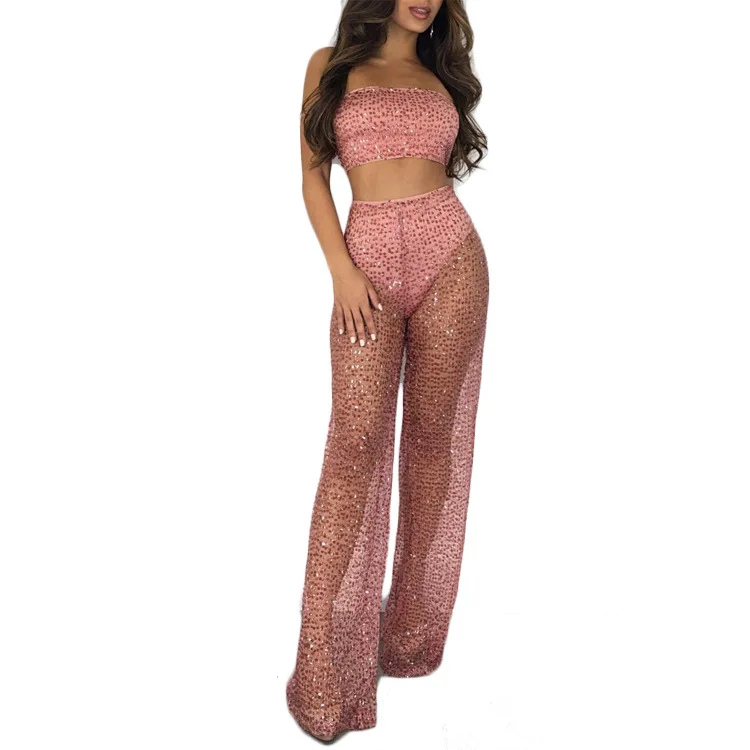 Осенне зимний Новый сексуальный женский прозрачный Модный повседневный костюм