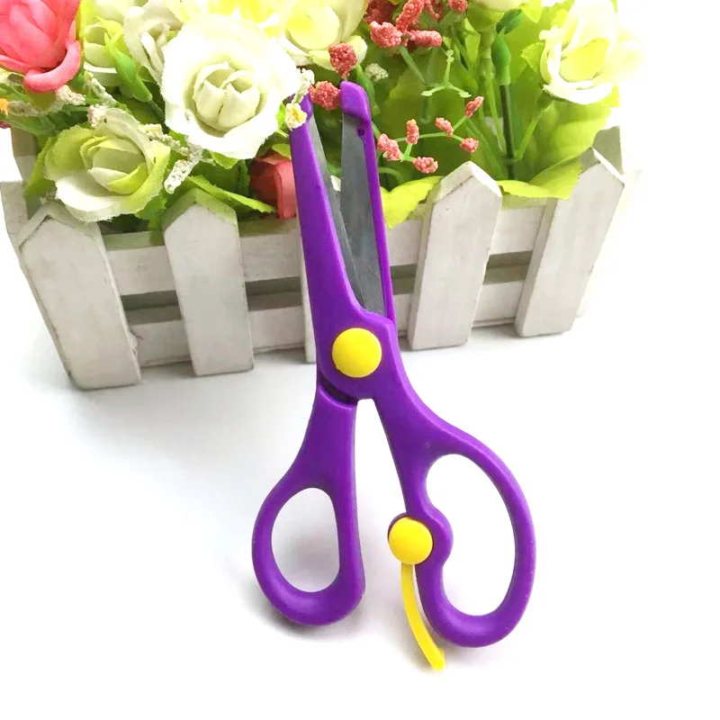 Children Safe Scissors Album Lace Scissors for Students CHILDREN'S Scissors Cartoon Anti-Pinch Elasticity Plastic Manual Scissor