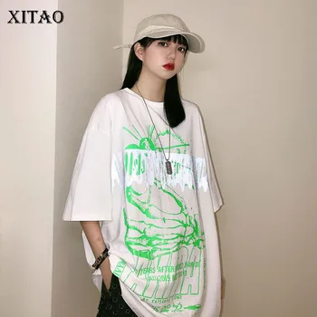 

XITAO Spring and Summer New Printed T Shirt Loose Streetwear Personality Tops Women Plus Size Tshirt Trend Women Clothes DMY2985