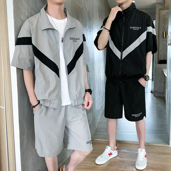 

AIOPESON Summer New Suit Mens Jacket Jacket Bottoms Shorts Fashion Contrast Color Stitching Trend Street Mens Suit Sunscreen