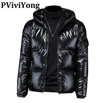 

PViviYong 2020 Winter high quality hooded coat men, Bright surface waterproof Short payment jacket men bread parka Y03