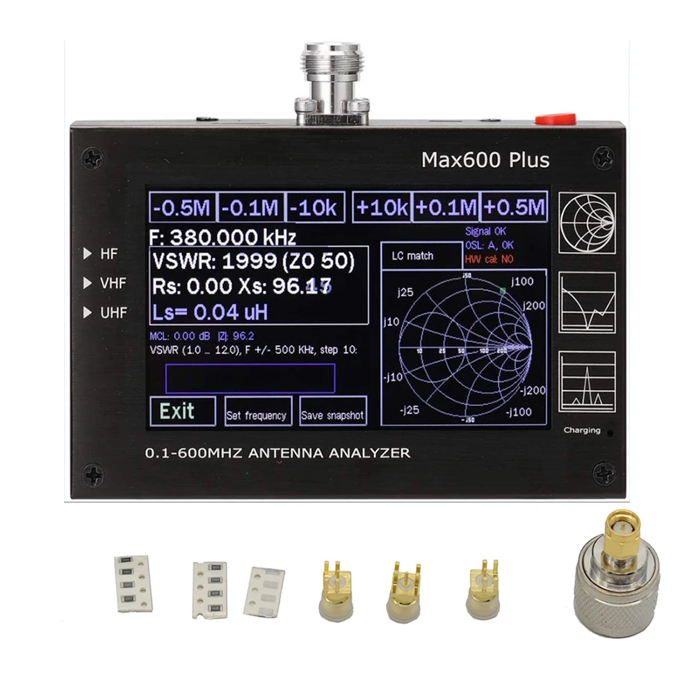 

Analyzer Max600 Plus HF / VHF / UHF Antenna 0.1-600 mhz com / 4.3 "tft lcd vs Mini 600 Touch Screen USB or Internal Lithium-ion