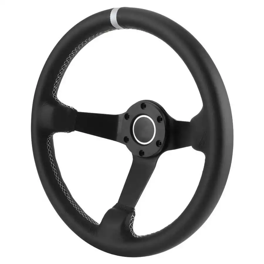 350mm/14in for SPARCO Style 6 Deep Dish Black Leather Racing Steering Wheel  W/ Horn Modified Accessory