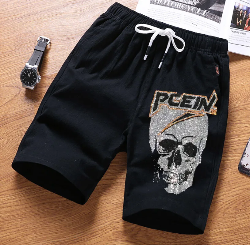 New 2020 Men's Summer Casual Skull Shorts Men Straight Shorts Male Fashion Cotton Beach Short Hot drill Plus Size 4XL New 2020 Men's Summer Casual Skull Shorts Men Straight Shorts Male Fashion Cotton Beach Short Hot drill Plus Size 4XL