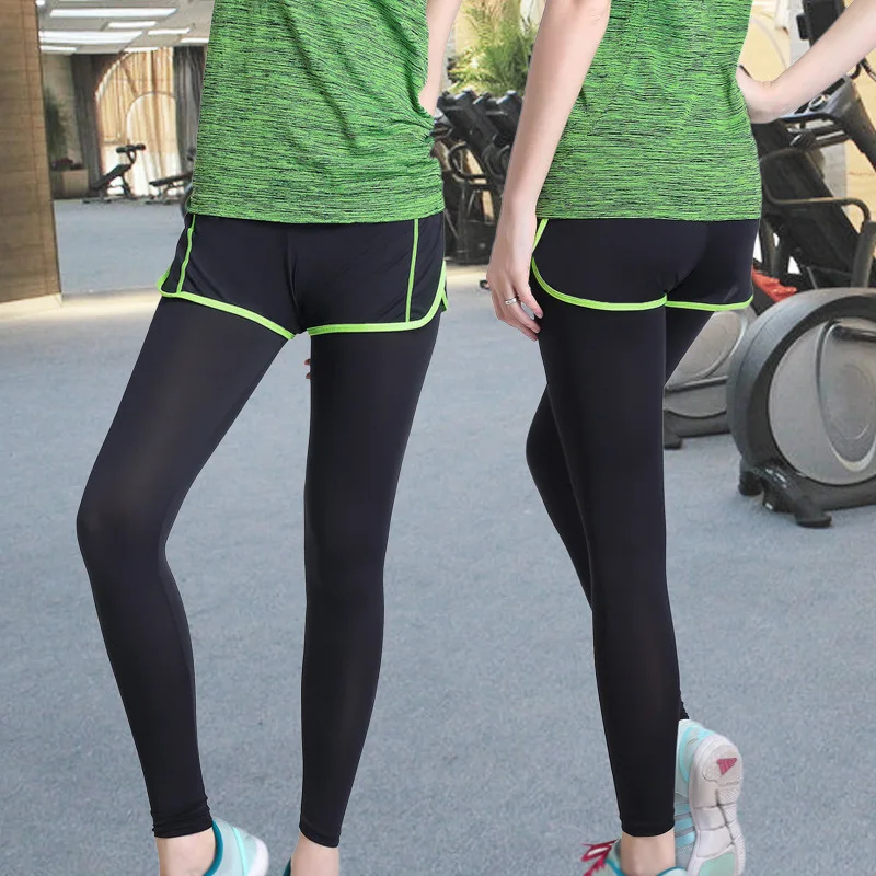 

South Korea Quick-Dry Running Athletic Pants Fake Two-Piece Yoga Pants Women's Slimming Tight Elasticity Joint Capri Pants Fitne