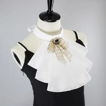 

Multi-layer Pleated Ruffles Fake Collar Imitation Rhinestone Bowtie Neck Ruff