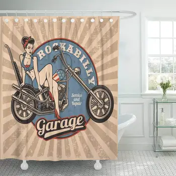 

Pin Up Girl on Motorcycle Monochrome Vintage White All Text are The Separate Layer Decorative Bathroom