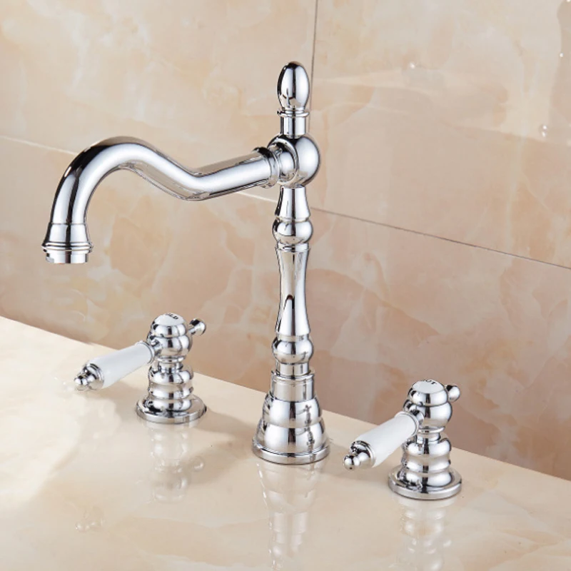 

Ceramic handle with double taps and bamboo knots split into three-hole three-piece suit basin tap outlet mixer basin faucet