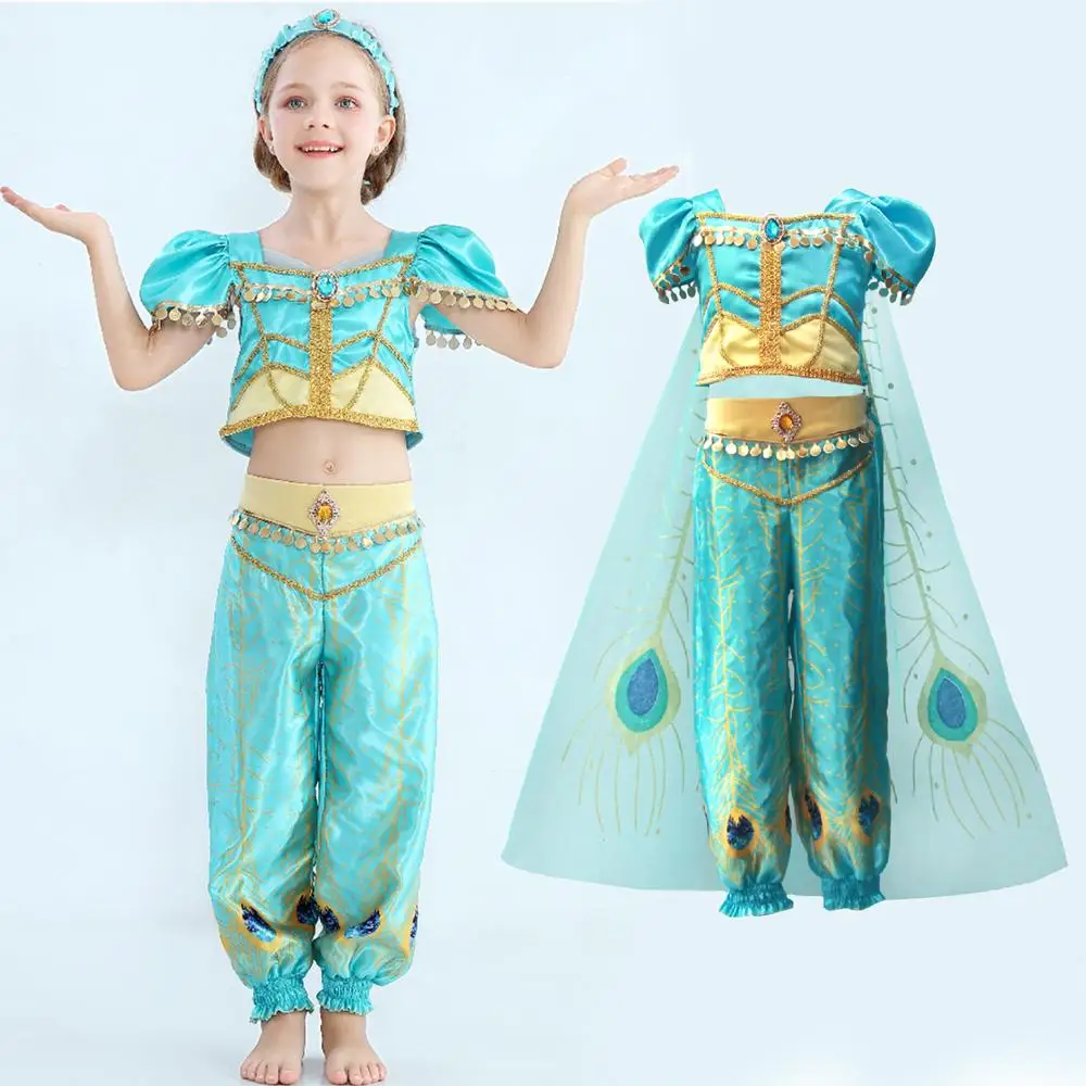 

2019 Movie Girls Kid Summer Jasmine Princess Dance Dress Children Aladdin Halloween Party Performance Costume Top Pant Set