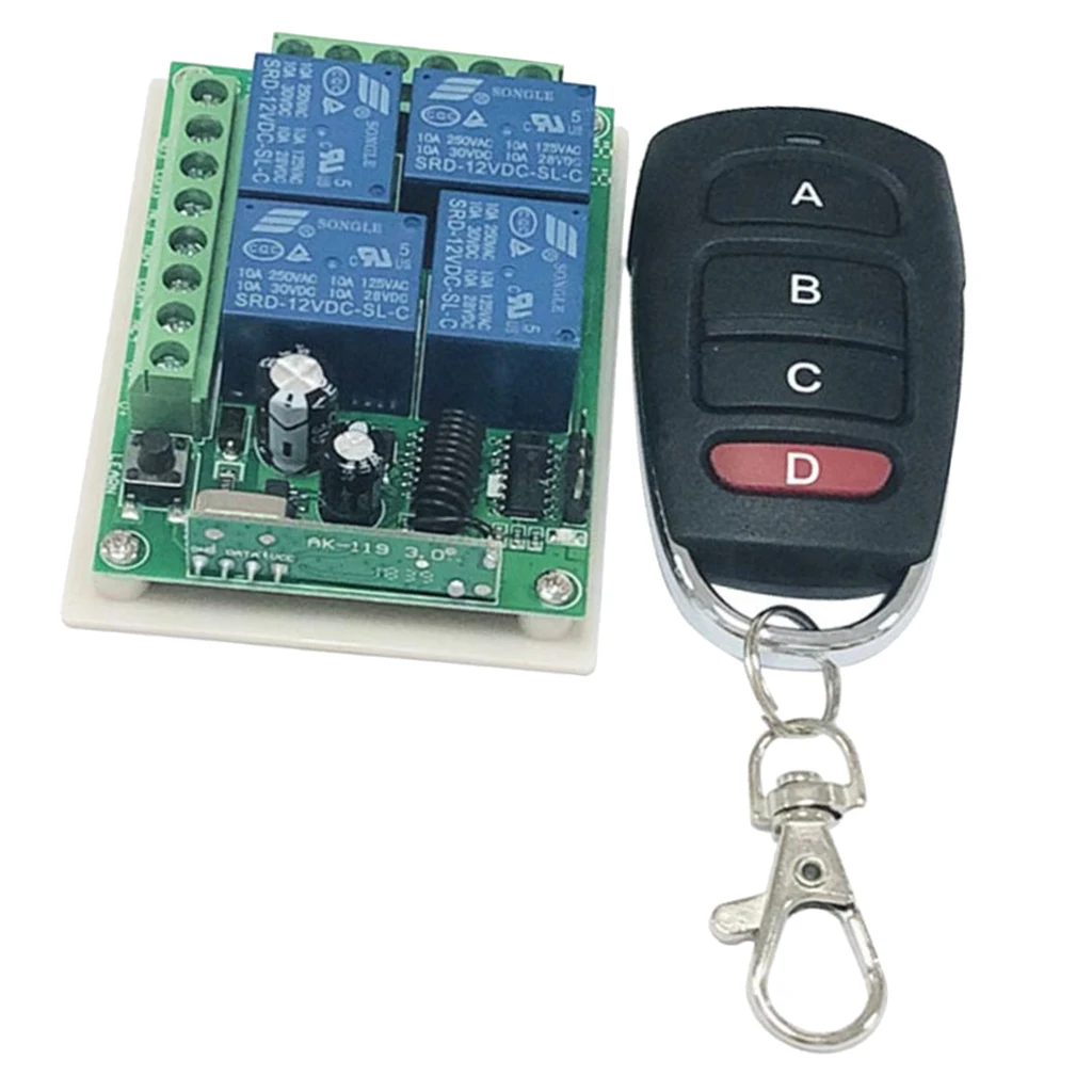 Wireless Remote Control Switch, 433MHZ Relay Receiver Module RF for Home Light/Lamp/Electronic Applicance, 433Mhz, (4 Buttons)