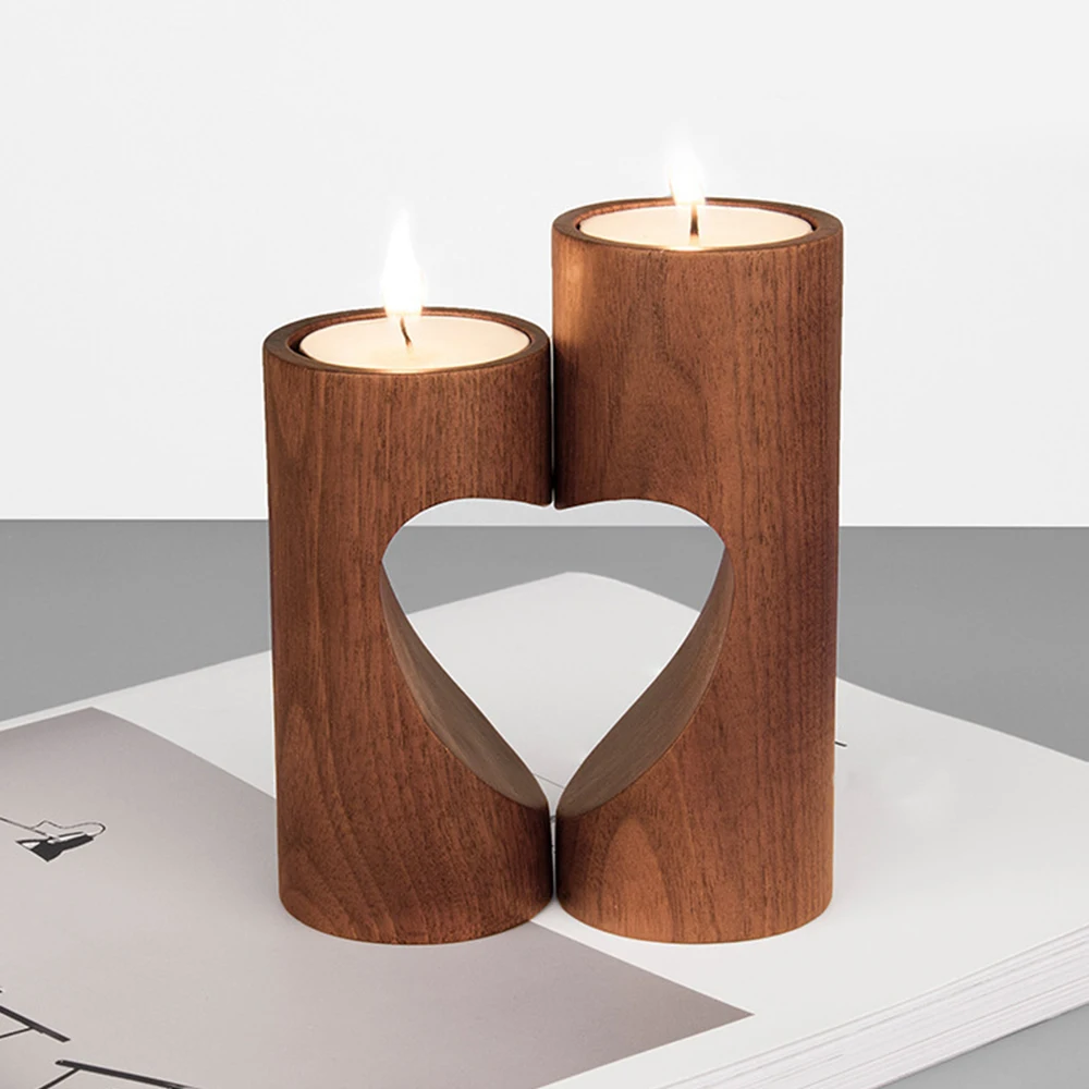 2 шт. простой деревянный ремесло полое сердце чайный светильник подсвечники