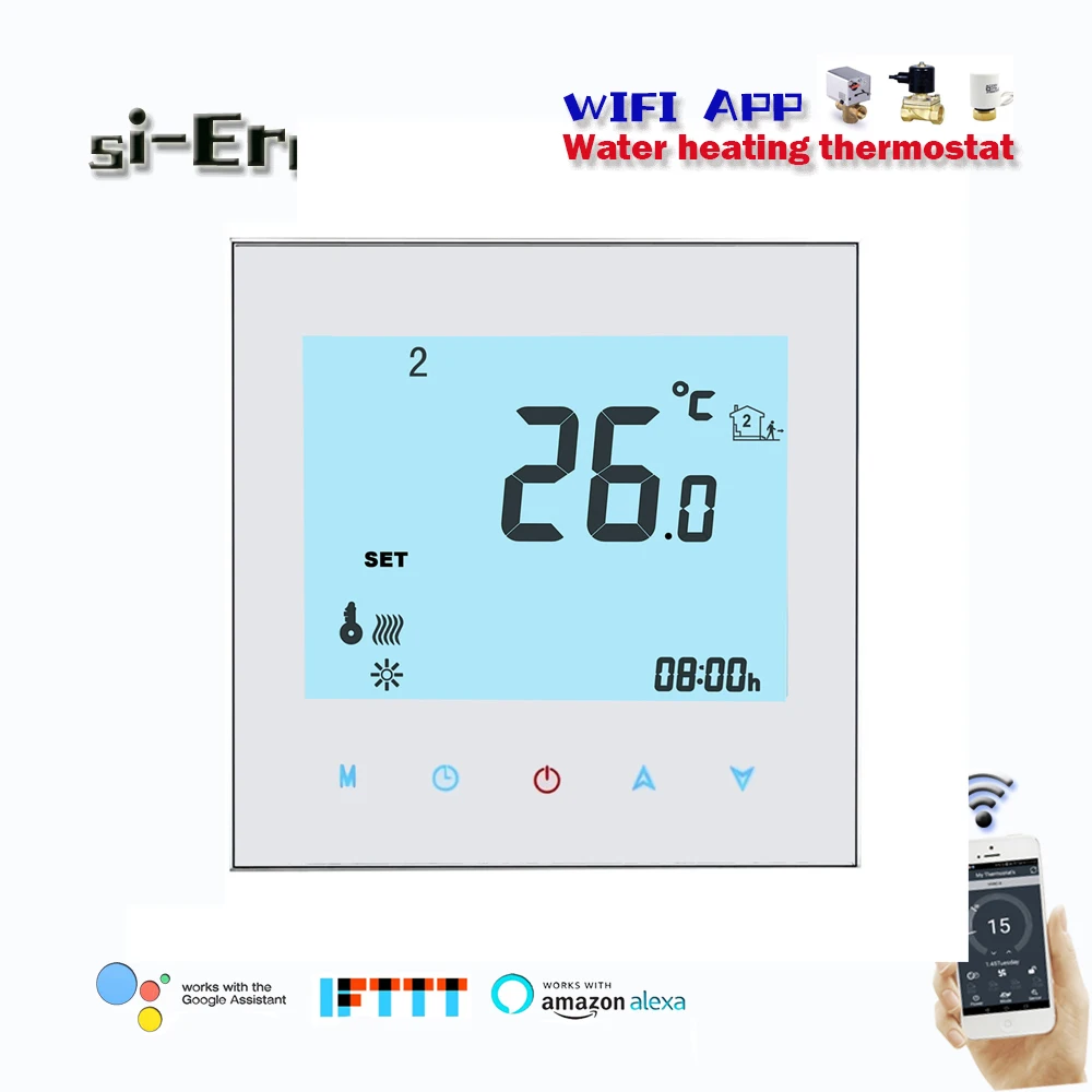 

24VAC, 95-240VAC Wifi Thermostat Temperature Controller for Water Underfloor Heating Water Works with Alexa Google Home