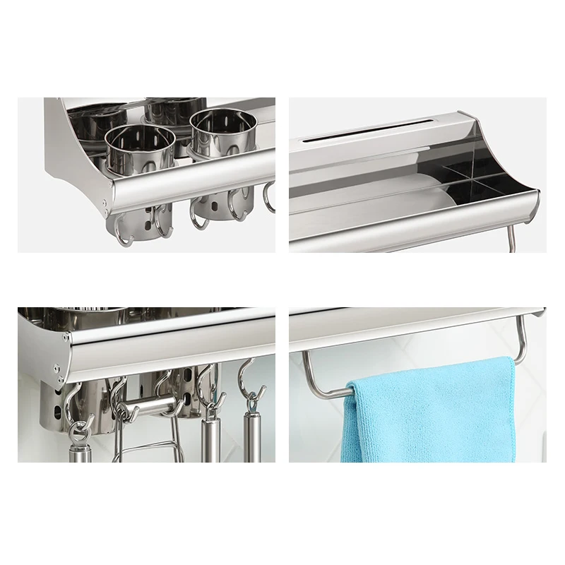  Stainless Steel Kitchen Appliances Storage Rack Wall Mounted Shelf for Cutlery Tools Towel Holder H - 4000292767584