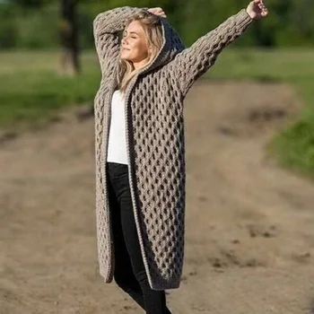 

Plus Size 5XL Hooded Knitting Cardigan Women Twistted Knitted Women's Long Cardigans 2019 Autumn Winter Sweaters Coat Female