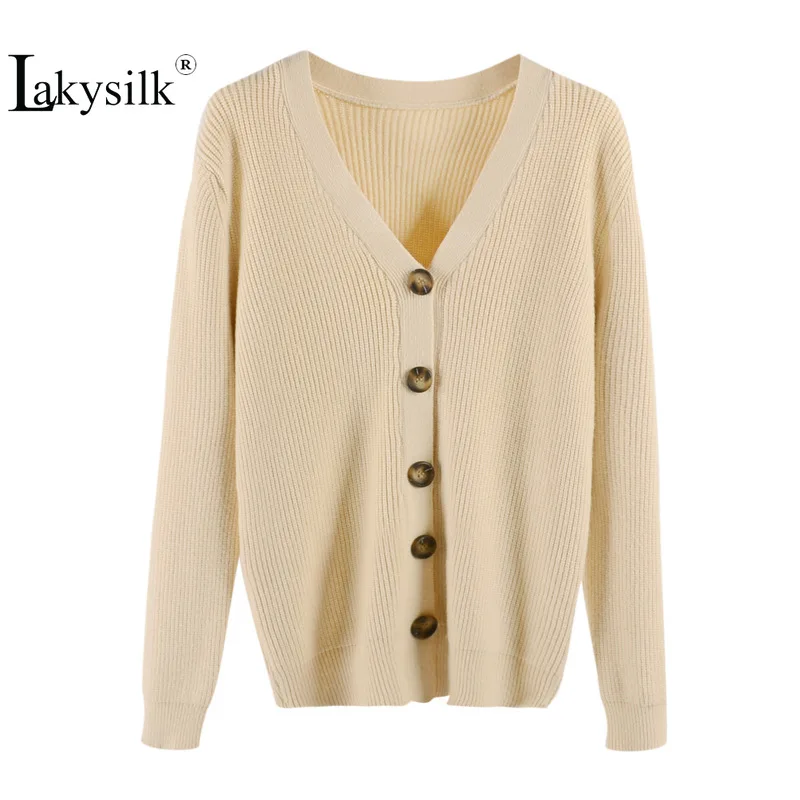 

Vintage Knitted Women Cardigans Long Sleeve Button Long Sleeve Sweater Ladies Girls Solid Beige Winter Casual Blouse Tops