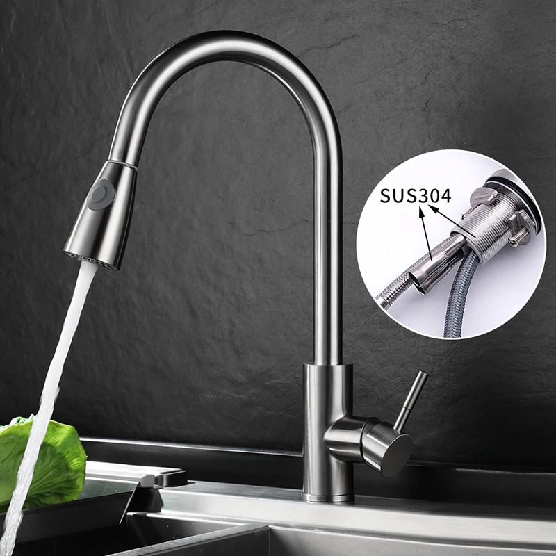  Rantion Kitchen Faucets Silver Single Handle Pull Out Kitchen Tap Single Hole Handle Swivel 360 Deg - 4000127669589