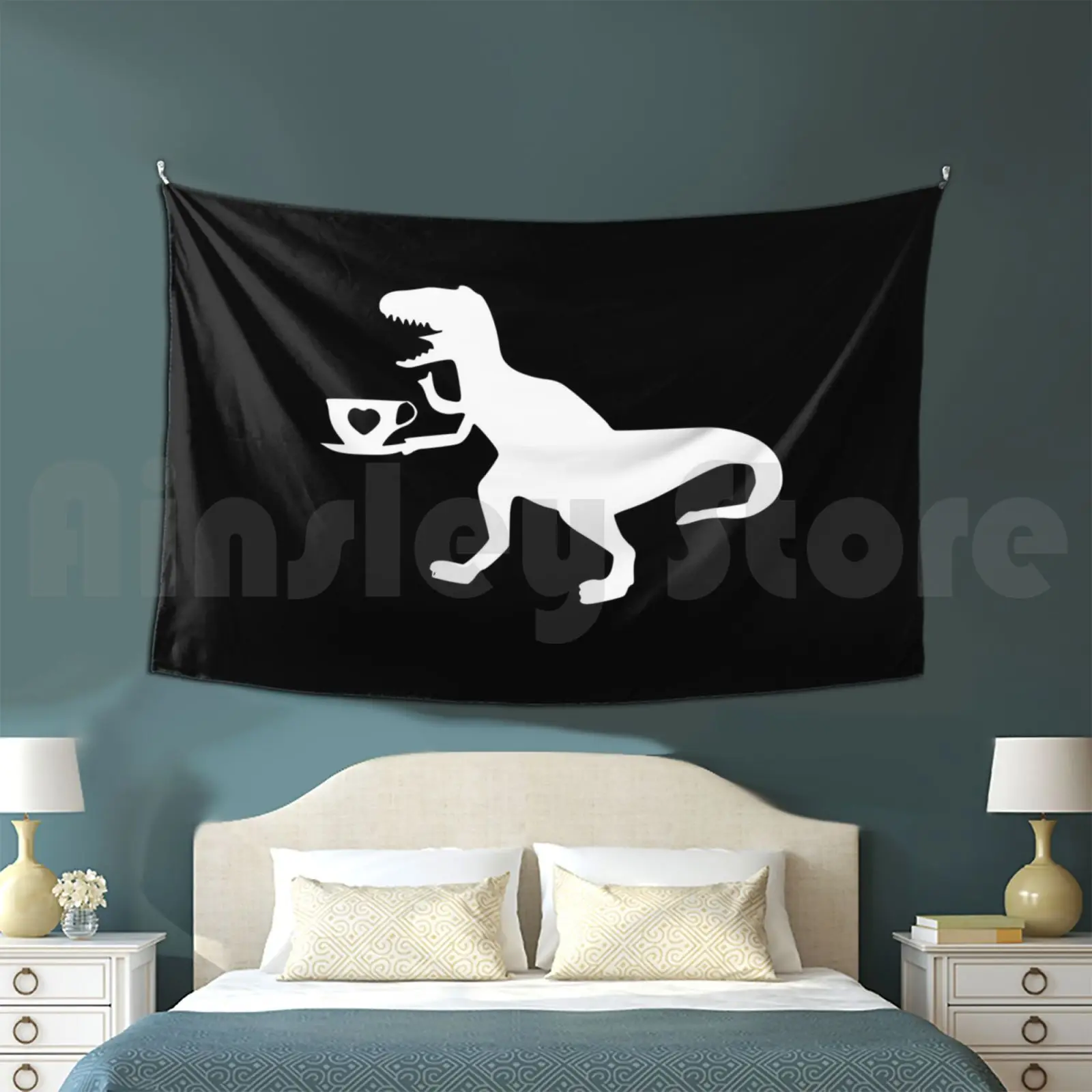 Tea Rex Tapestry Living Room Bedroom Rex Trex Tyrannosaurus Tea Rex Dinosaur T Rex Dinos Dinosaurs Dino Primeval Times
