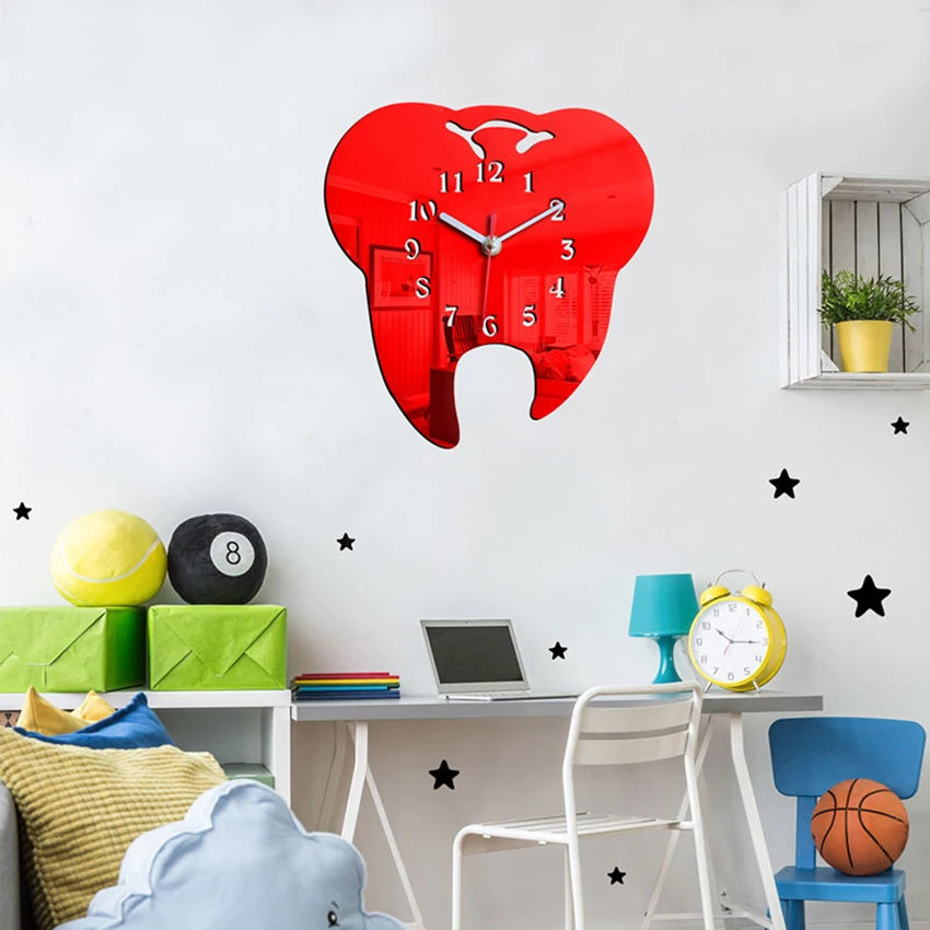 3d Creative Toothshaped Wall Clock Dental Decoration Ornament Silent