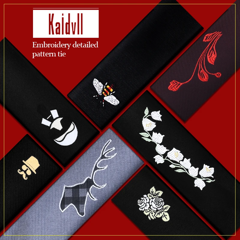 

Kaidvll Slim Necktie Mens Tie Solid Black Color Embroidered Pattern Slim Size Boy's Neckties For Wedding