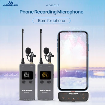 

Condenser Recording Microphone Mailada VLOGGO3L Transmitter Receiver Lavalier Mini Wireless Mic for iphone 6 7 8 X XS 11 12
