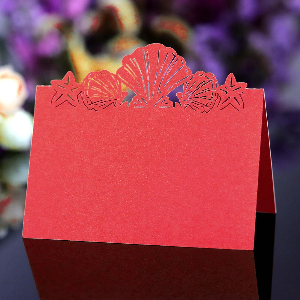 50Pcs Laser Cut Place Card Wedding Name Card Ice White Shell Wedding Party Table Decoration Name Place Card Wedding Decoration
