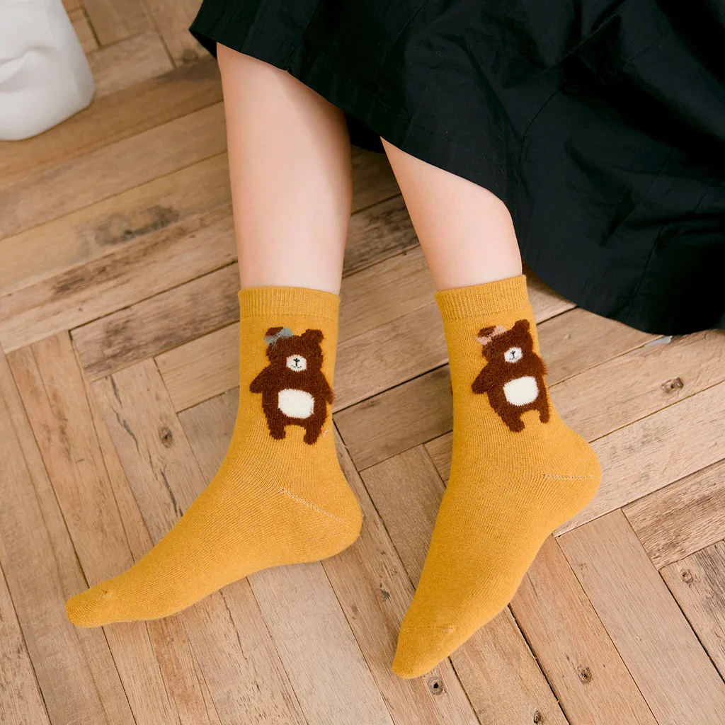 5 пар, женские носки до середины ноги с героями мультфильмов, хлопковые удобные мягкие носки с милым медведем, стильные женские теплые носки, забавные счастливые носки