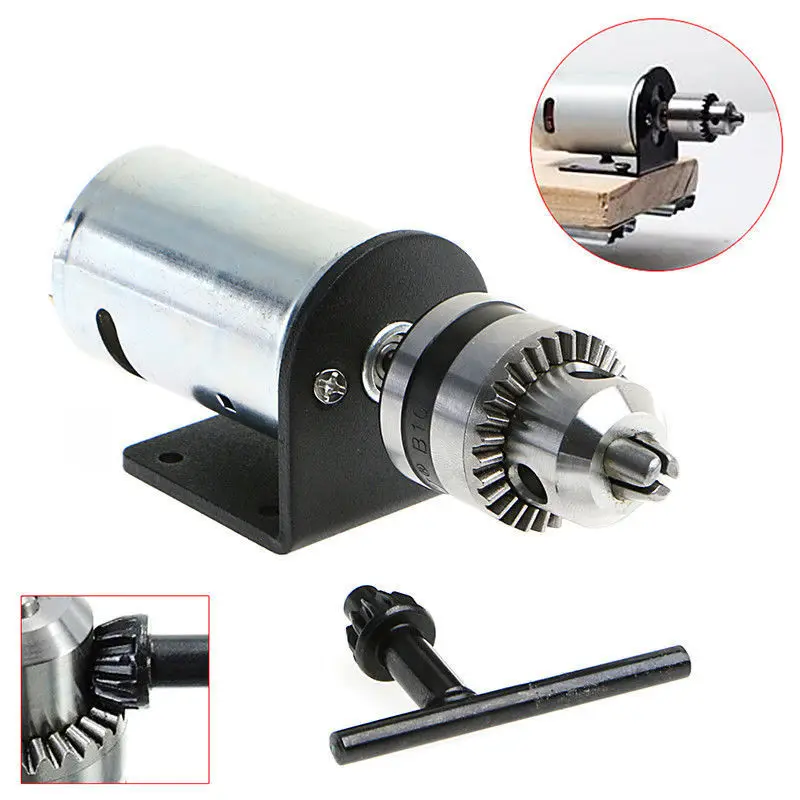 

Hand Drill DIY Lathe Press 555 Motor W/ 1/8 Chuck+ Mounting Bracket DC 12V-36V